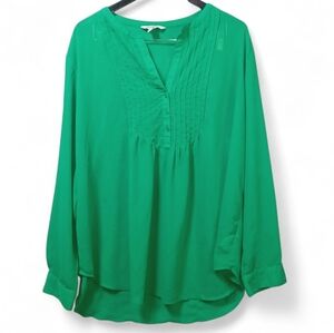 Old Navy Womens Kelly Green Pleated Semi-Sheer Blouse Size XXL Tunic Boho Casual